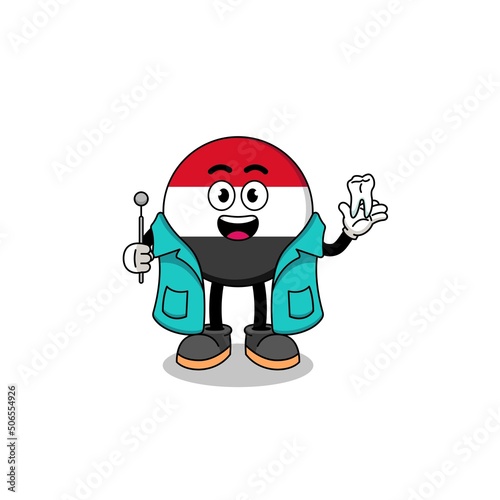 Illustration of yemen flag mascot as a dentist