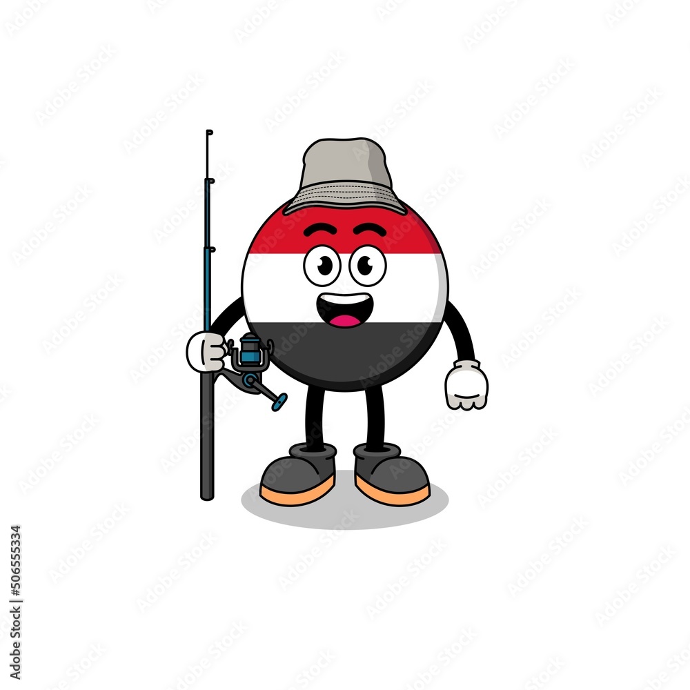 Mascot Illustration of yemen flag fisherman Mascot Illustration of yemen flag fisherman