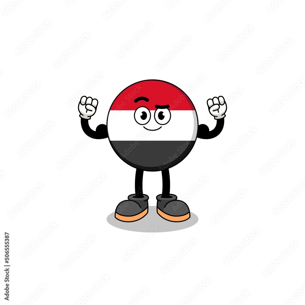 Mascot cartoon of yemen flag posing with muscle