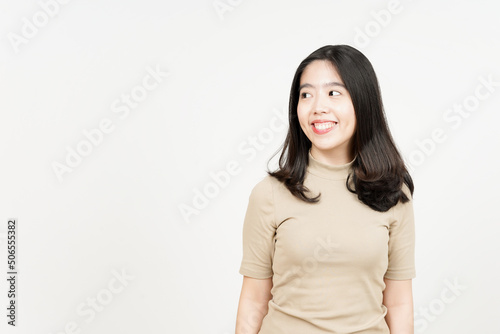 Smile and Looking away Of Beautiful Asian Woman Isolated On White Background