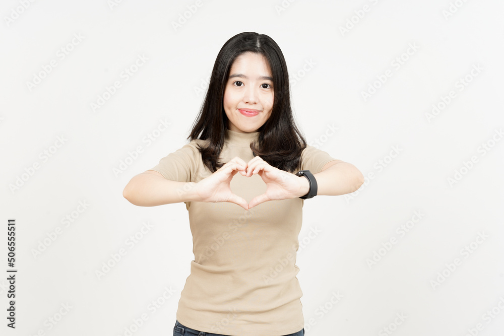Showing Love Sign Of Beautiful Asian Woman Isolated On White Background Showing Love Sign Of Beautiful Asian Woman Isolated On White Background