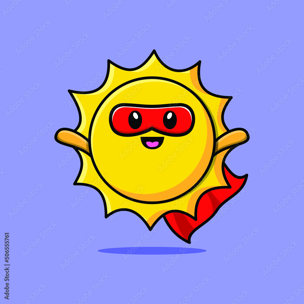 Cute sun superhero character flaying illustration cartoon vector in concept 3d modern style design Cute sun superhero character flaying illustration cartoon vector in concept 3d modern style design