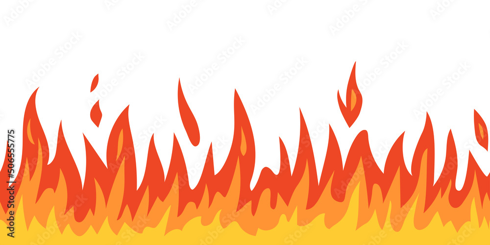Cartoon fire flame seamless frame border. Vector illustration isolated on white. Cartoon fire flame seamless frame border. Vector illustration isolated on white.