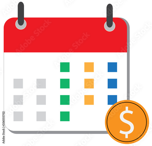 monthly payment icon on white background. dollar calendar day sign. the pay day reminder symbol. flat style.
