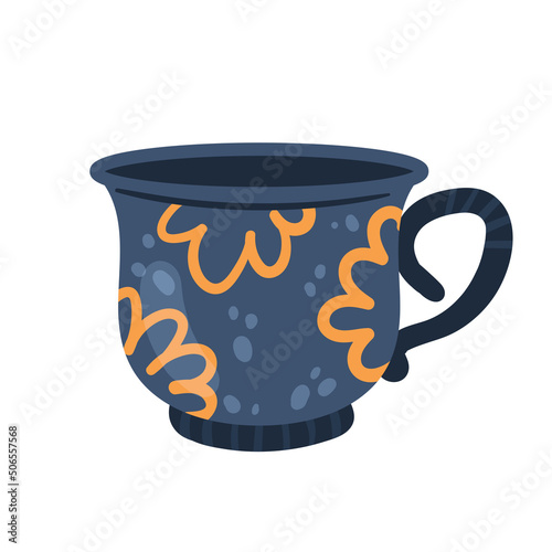 Tea coffee vintage cup. Breakfast beverage mug, floral design vector illustration