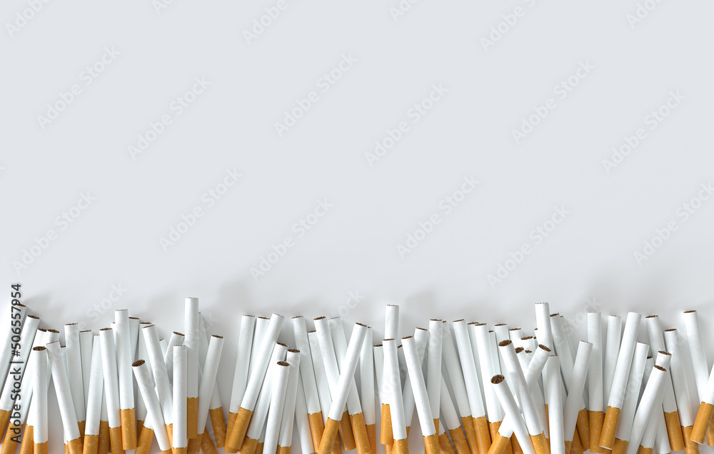 Stack of cigarettes on a white background