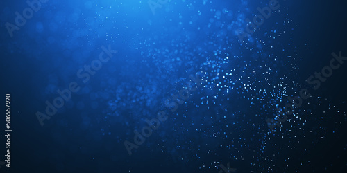 Blue particles wave background. Abstract dynamic mesh. Big data technology. 