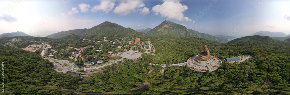 Fototapeta premium panoramic scenes of big buddha statue in Lantau island