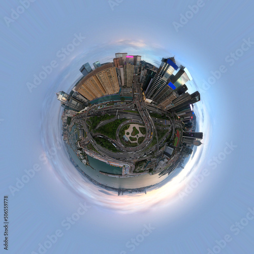 wan chai - causeway bay city in tiny planet format photo