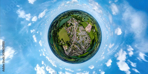 Fototapeta A tiny planet view from a drone of the village of Haughley in Suffolk, UK