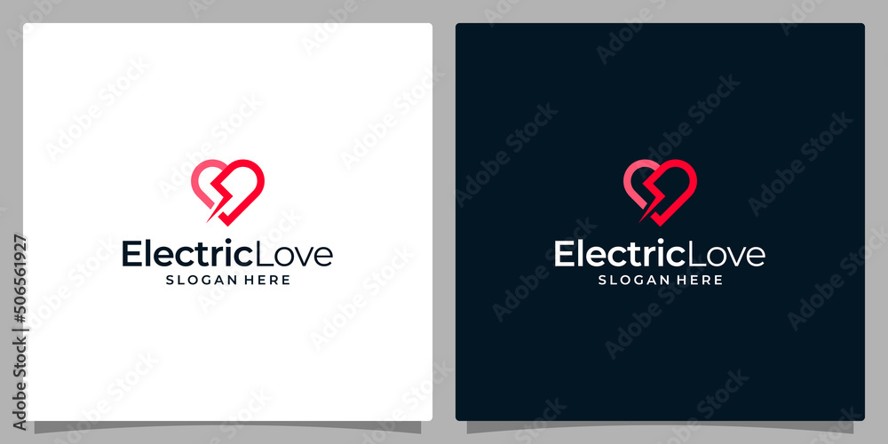 heart logo and lightning design vector illustration.