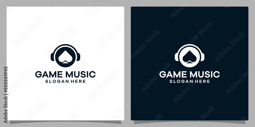 Logo design template Music. Logo headphone with card ace logo. Premium vector