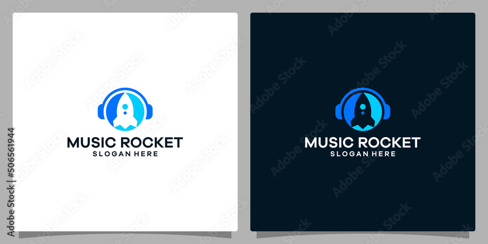Fototapeta premium Logo design template Music. Logo headphone with rocket logo. Premium vector