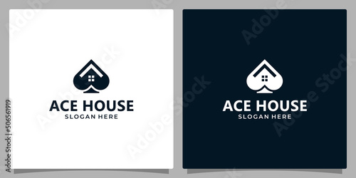 Ace card template logo design with house building logo. Premium Vector