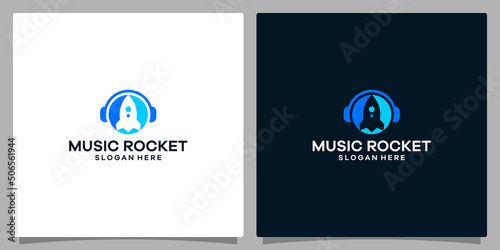 Logo design template Music. Logo headphone with rocket logo. Premium vector