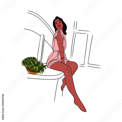 Isolated vector illustration of a cute girl. Young woman as a print, blank for designers, logo, label, sticker