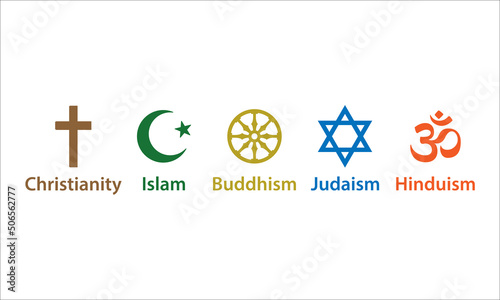 Religious symbols icon set. Vector illustration, flat design.