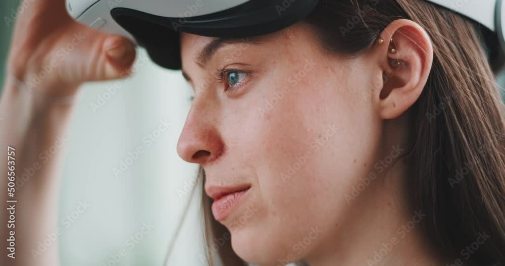 custom made wallpaper toronto digitalClose up of young woman from the side putting on vr goggles