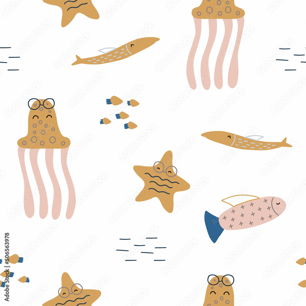 Sea space seamless pattern. Sea life vector illustration for your design Sea space seamless pattern. Sea life vector illustration for your design