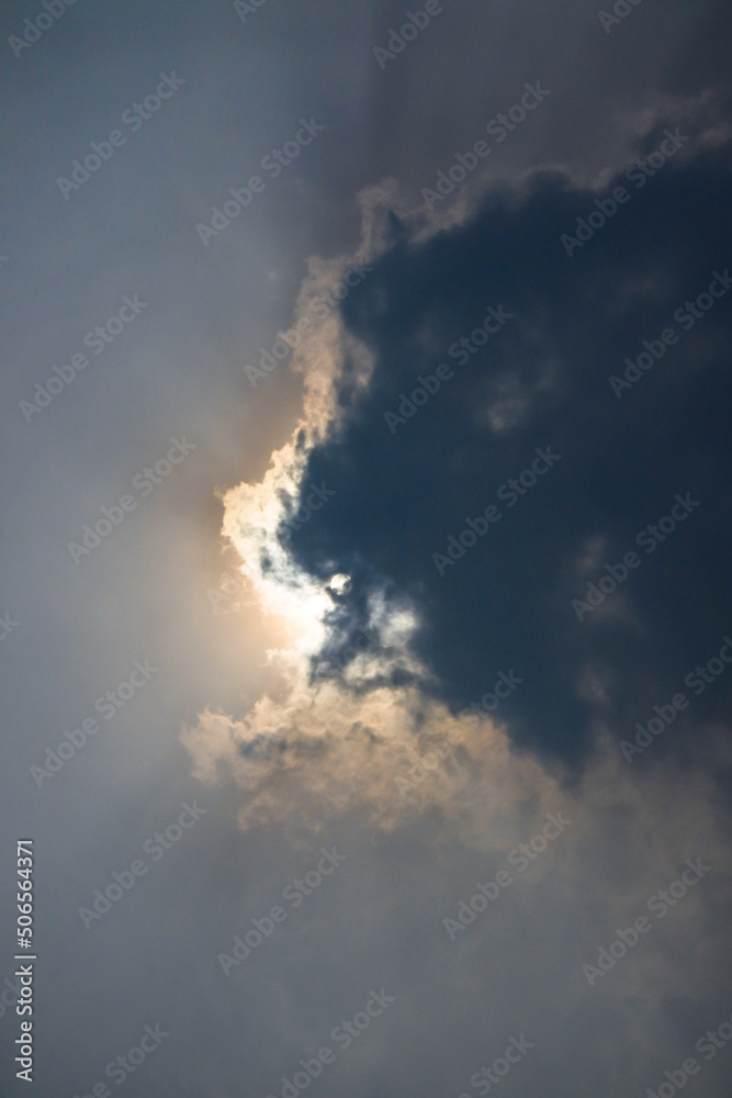 the sun during the day is covered by dark clouds making the day dark