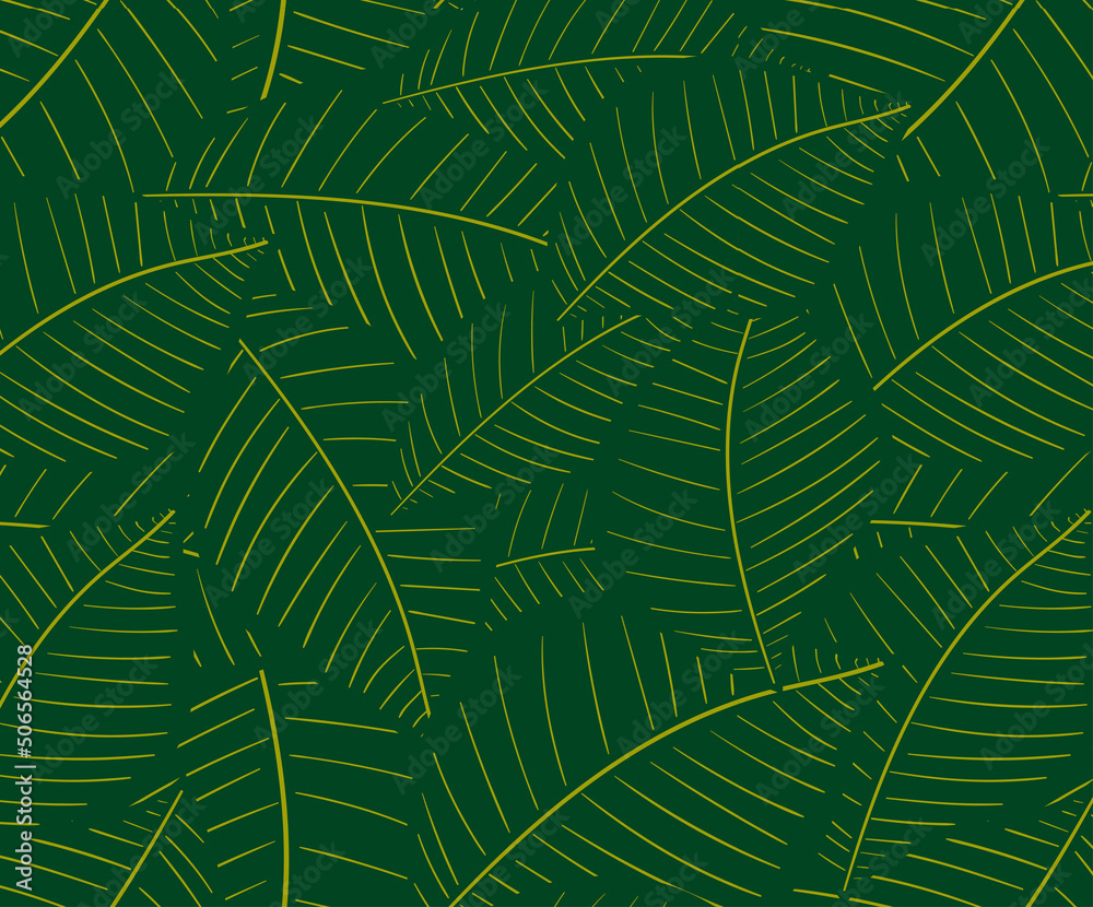 Seamless Leaves Pattern vector with green background
