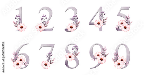 Watercolor floral number