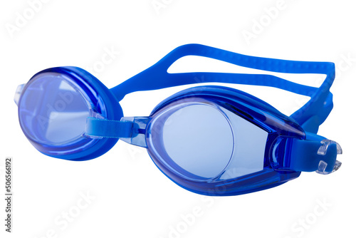 Valokuva blue goggles for swimming in a pool or pond, on a white background