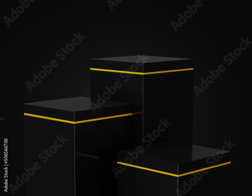 Empty black and gold cubes podium for cosmetic product display presentation, Minimal scene, 3d rendering