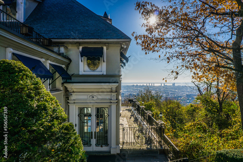 View on Montreal and the beautiful architecture of one of the mansion of the rich Westmount neighborhood of Montreal, Quebec (Canada) photo