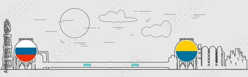 Natural gas and oil transit from Russia to Ukraine. Gas rig, chemical plant, tank storage and pipe.
