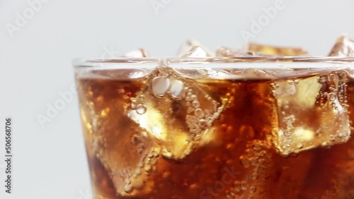 Cola with Ice in glass Cola Soda closeup 