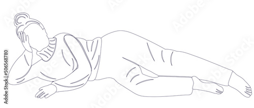 girl lies sketch, outline, isolated, vector