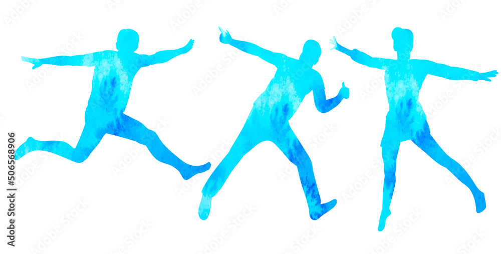 people jumping watercolor silhouette, on white background
