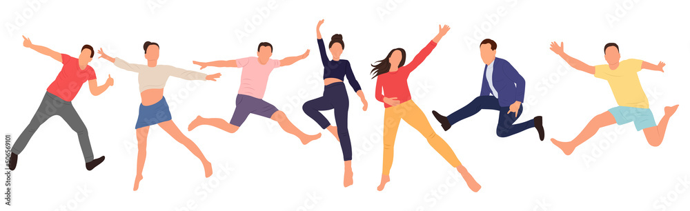 people jumping in flat design isolated, vector