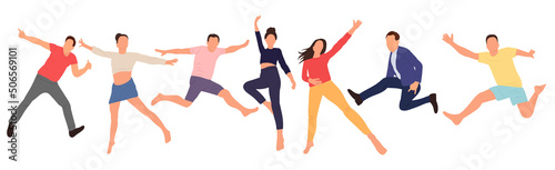 people jumping in flat design isolated, vector