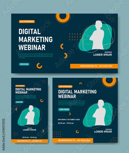 Set of webinar business banner. Layout template for stories, screen waiting on live video streaming and square banner for social media post. Digital marketing vector illustration.