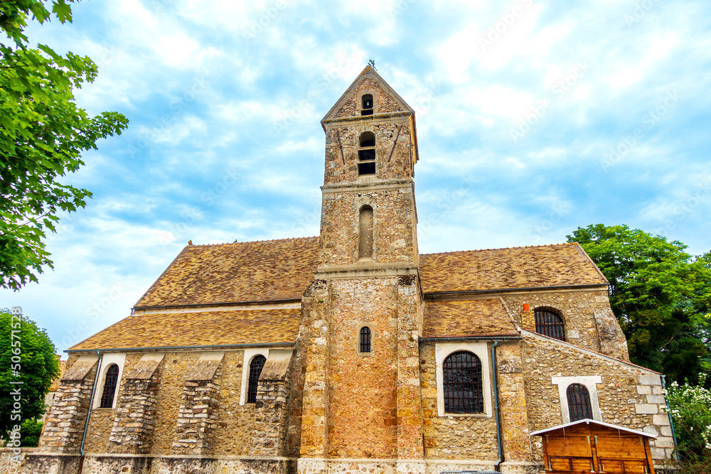 Janvry, FRANCE - May 22, 2022: Traditional Cathedral building in France