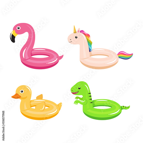Cute animal pool float set. Flat vector cartoon design