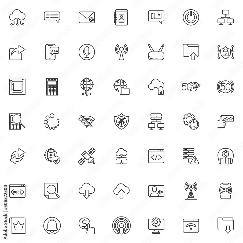 Network and communication line icons set
