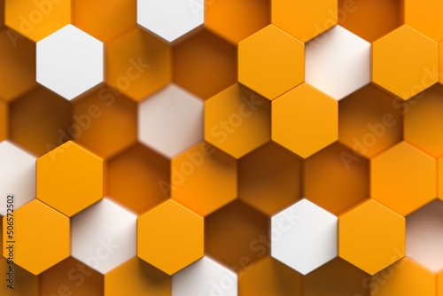Yellow and white hexagon background, 3d rendering geometric pattern wallpaper