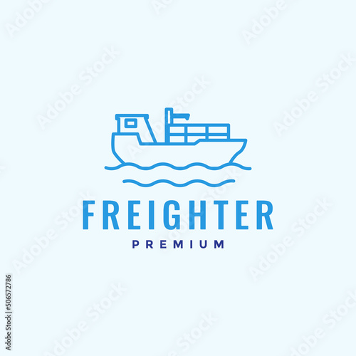 minimal line freighter with ocean logo design vector graphic symbol icon illustration creative idea