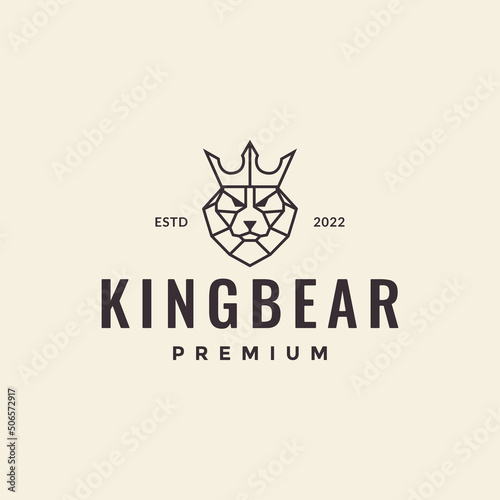 line bear with crown minimal hipster logo design vector graphic symbol icon illustration creative idea