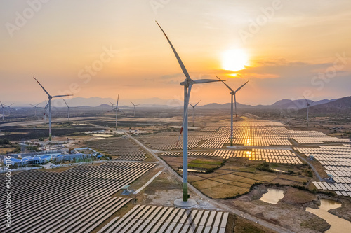Aerial view of Solar panel, photovoltaic, alternative electricity source - co...