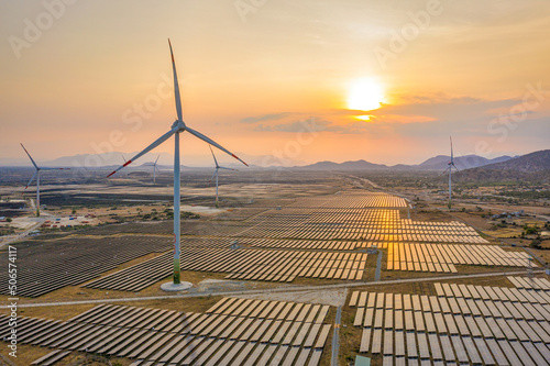 Aerial view of Solar panel, photovoltaic, alternative electricity source - co...