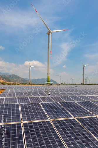 Aerial view of Solar panel, photovoltaic, alternative electricity source - co...