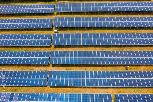 Aerial view of Solar panel, photovoltaic, alternative electricity source - co...