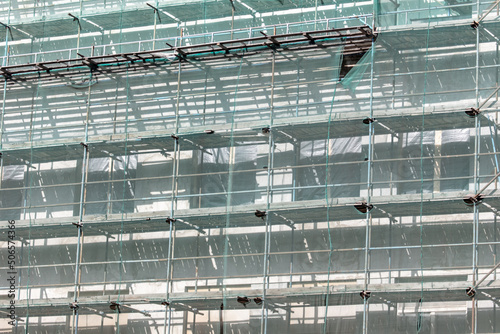 Scaffolding at the wall of the building.
