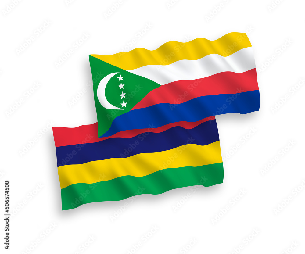 Flags of Union of the Comoros and Republic of Mauritius on a white background Flags of Union of the Comoros and Republic of Mauritius on a white background