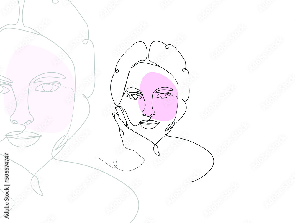 Beautiful women face portrait line art illustration