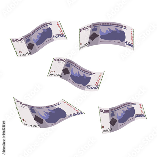 Tanzanian Shilling Vector Illustration. Tanzania money set bundle banknotes. Falling, flying money 5000 TSH. Flat style. Isolated on white background. Simple minimal design.